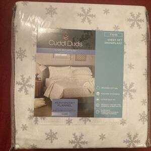 NEW Cuddl Duds Snowflake Heavyweight 100% Cotton TWIN Flannel Sheet Set